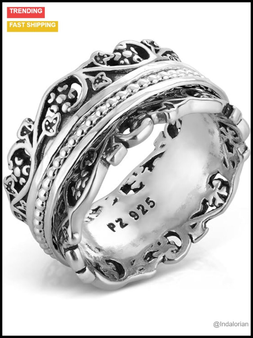 Sterling Silver Spinner Ring Handcrafted Anxiety Fidget Ring Vintage Statement